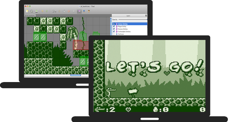 NEOFUN level design with Tiled map editor showing platformer game